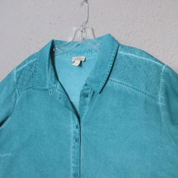 Logo by Lori Goldstein Tunic Top Plus 2XP Petite Green Distressed Canvas Pockets - Picture 3 of 11